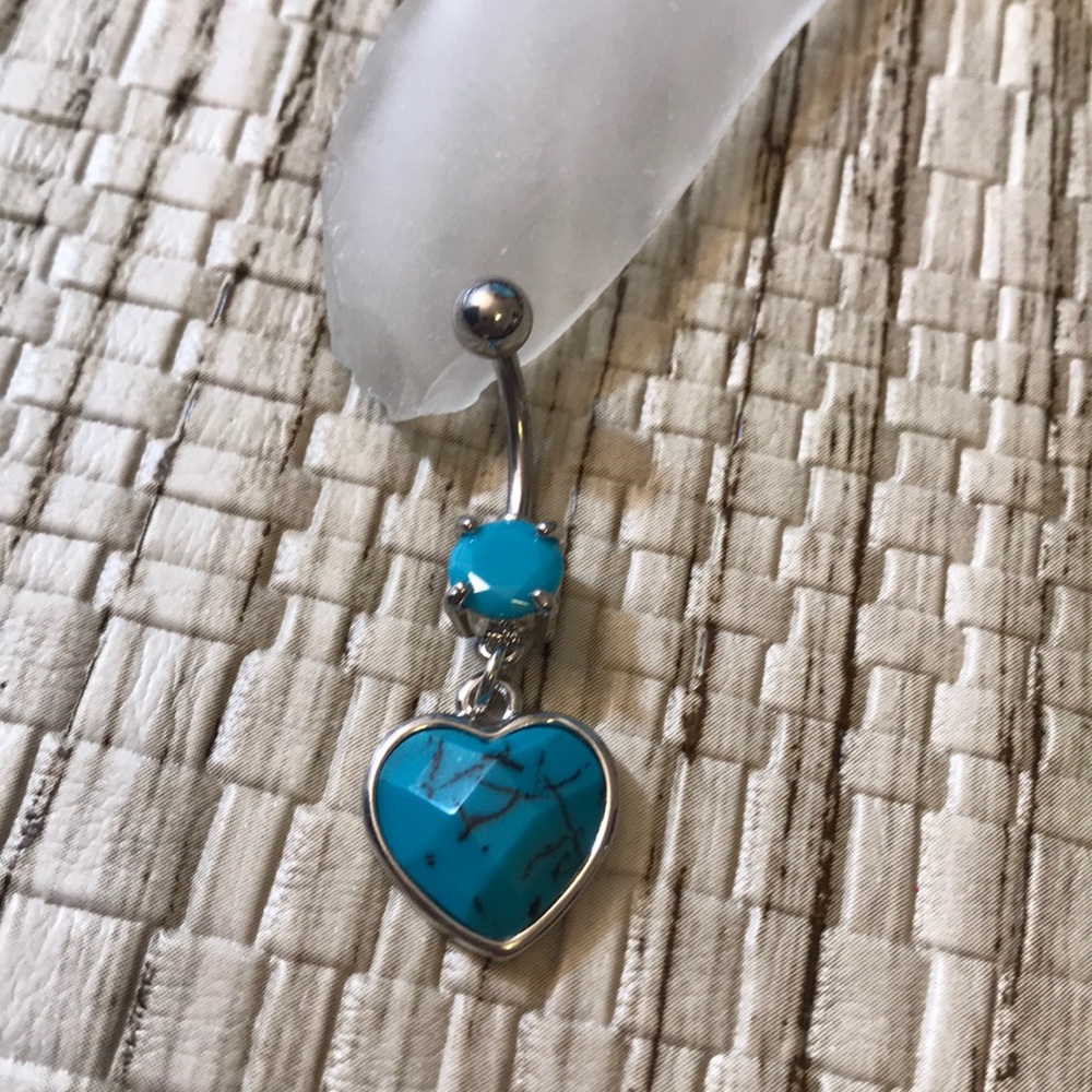 Turquoise Heart Dangle Belly Button Ring